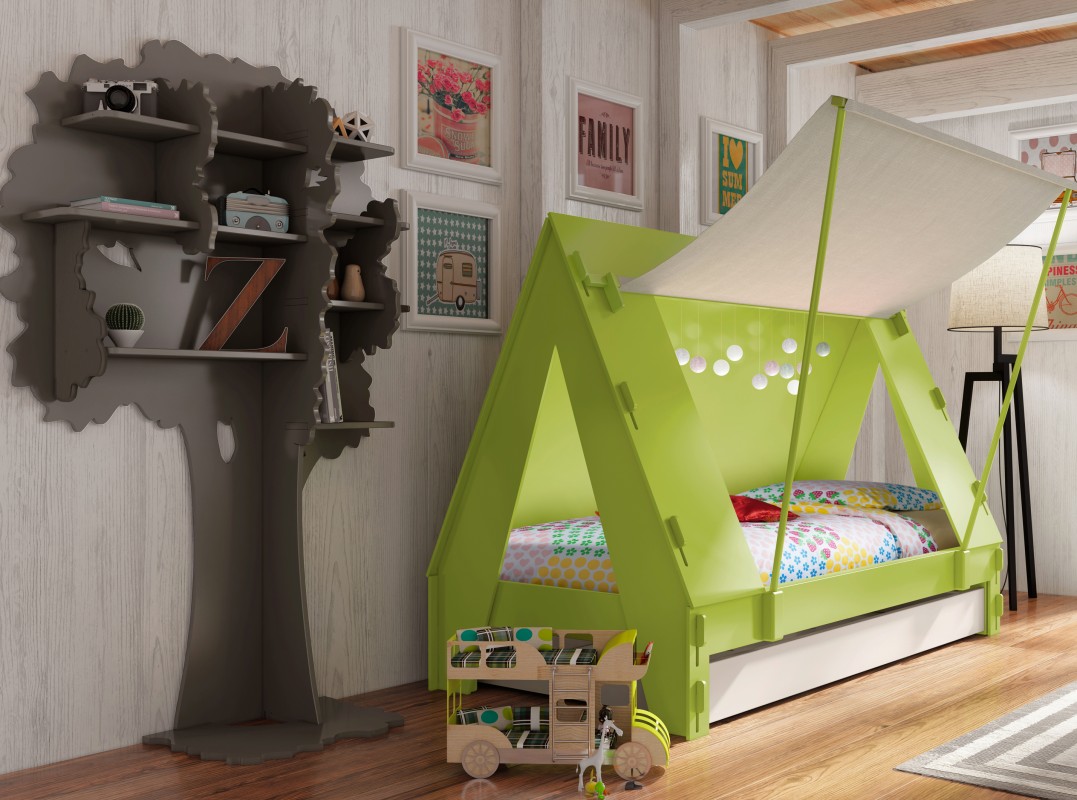 Lit enfant en forme de tente avec tiroir-lit, marque Mathy By Bols